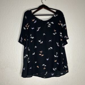 Torrid Black Origami Paper Crane Bow Back Semi-sheer Top Women’s Size 3/3x